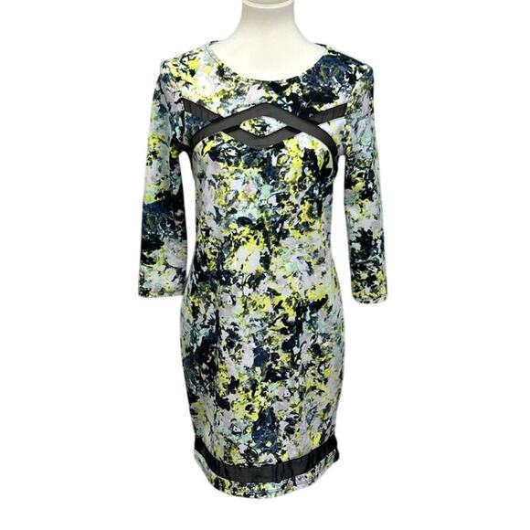 Love Fire Womens Small PolySpandex Sheer Criss Cross Splatter Bodycon Dress - Picture 1 of 5